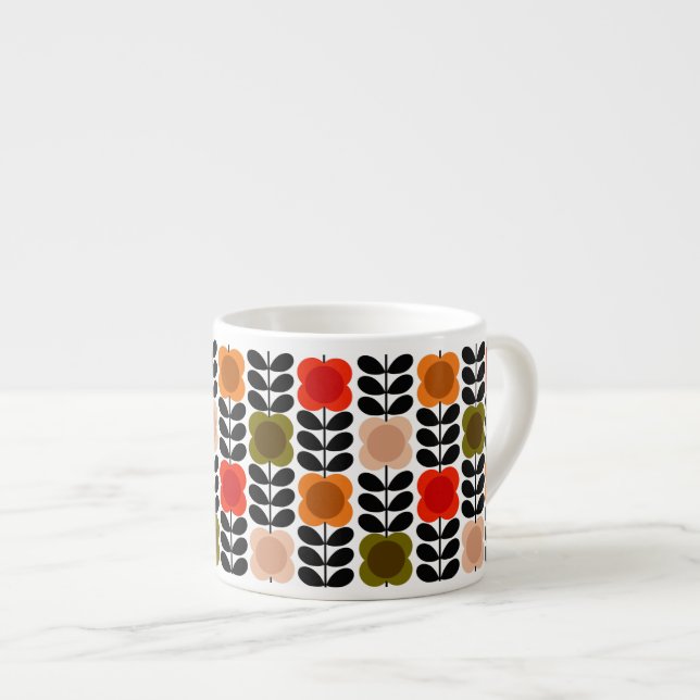 Xícara De Espresso Flores Retro Cheerful Stem, Tomate Pink (Frente Esquerda)