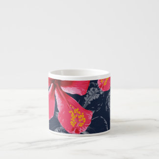 Xícara De Espresso Flores Tropicais de Hibisco Design de Verão