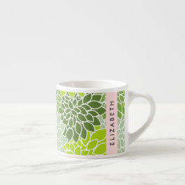 Xícara De Espresso Flores Verdes Dahlia, Padrão Floral, Seu Nome