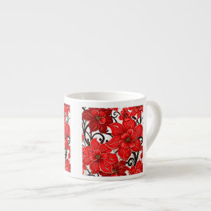 Xícara De Espresso Flores Vermelhas Padrão Espresso Mug