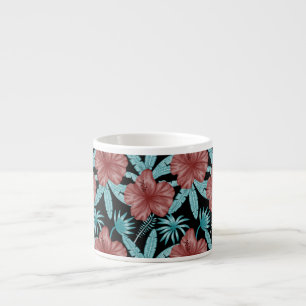 Xícara De Espresso Flores vermelhas padrão uniforme tropical folhas &