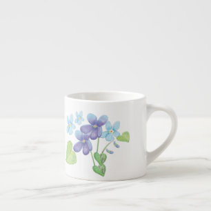 Xícara De Espresso Flores Violetas Selvagens - Ilustração Branca