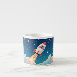 Xícara De Espresso Foguete espacial fofo decolando