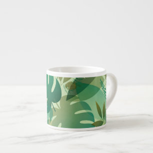 Xícara De Espresso Folhagem Tropical Arejada Folhas Verdes