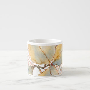 Xícara De Espresso Folhas Botânicas de Aquarela Azul Dourado Suave