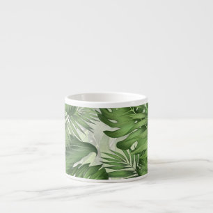 Xícara De Espresso Folhas da selva tropical: fundo floral sem costura