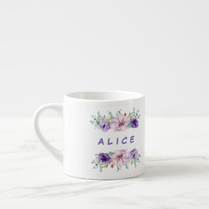 Xícara De Espresso Folhas de Flor Cute Lilás & Floral Eucalipto