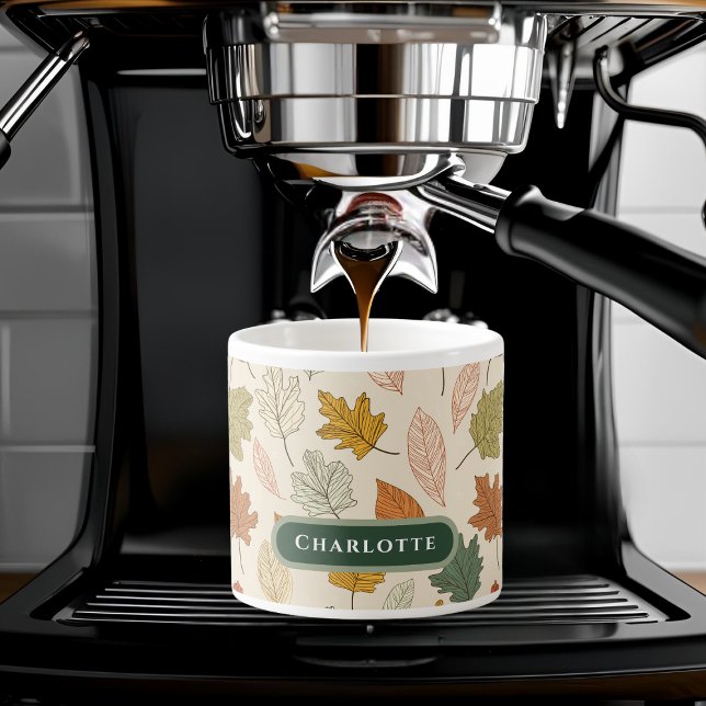 Xícara De Espresso Folhas de outono Personalizadas - Nome Personaliza (Criador carregado)