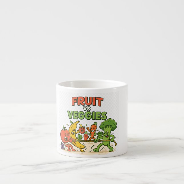 Xícara De Espresso Fruta vs Veggies - Design de Cartoon Engraçado de  (Frente)