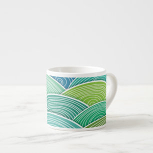 Xícara De Espresso Fundo de ondas verdes abstratas onduladas