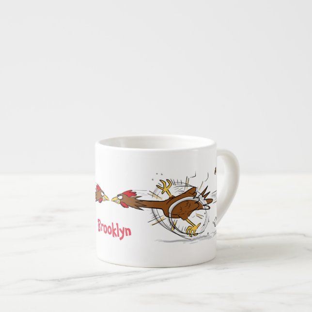 Xícara De Espresso Funny running cool chicken cartoon illustration (Frente Esquerda)
