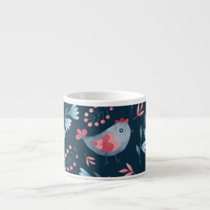 Xícara De Espresso Galinhas Folk: Padrão Sem Costura De Aquarela.