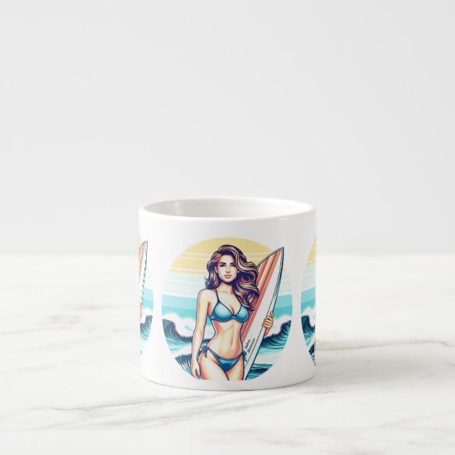 Xícara De Espresso Garota Esporte & Surfe (Frente)