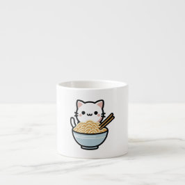 Xícara De Espresso Gato Bonito com Noodles Wok | Kawaii Animal Art