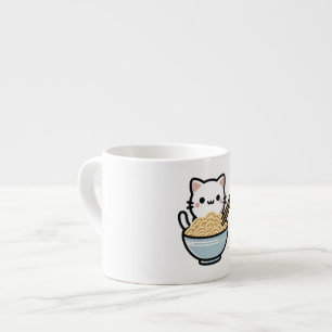 Xícara De Espresso Gato Bonito com Noodles Wok   Kawaii Animal Art