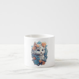 Xícara De Espresso Gato de Gato de Gato Floral Branco Bonito