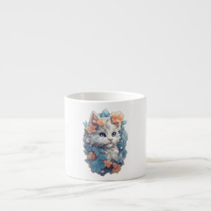 Xícara De Espresso Gato de Gato de Gato Floral Branco Bonito
