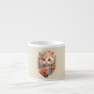 Xícara De Espresso Gato De Gato De Gato Floral De Cor Laranja Boca