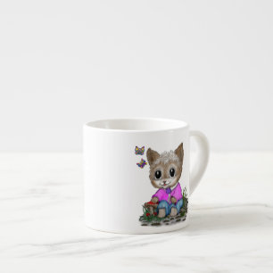 Xícara De Espresso Gato de Gato e Borboleta
