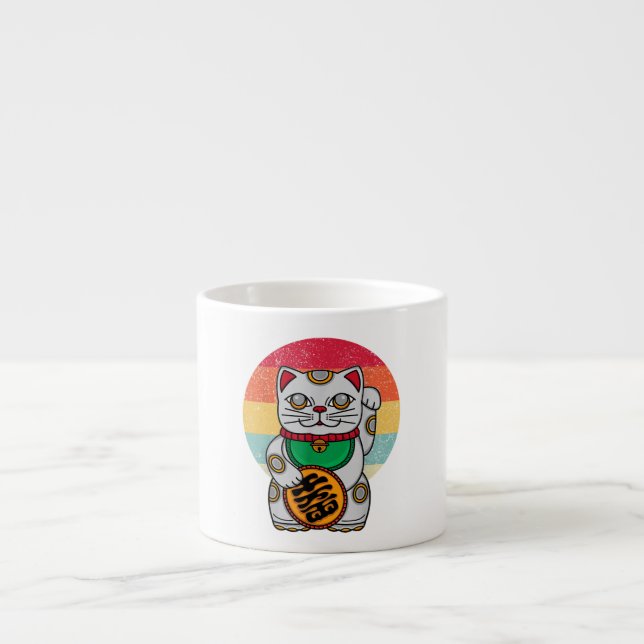 Xícara De Espresso Gato Sortudo Japonês Maneki Neko Kawaii Koban Feng (Frente)