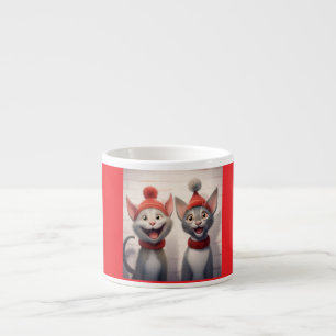 Xícara De Espresso Gatos De Cartoon Sorridentes Com Chapéus E Colares