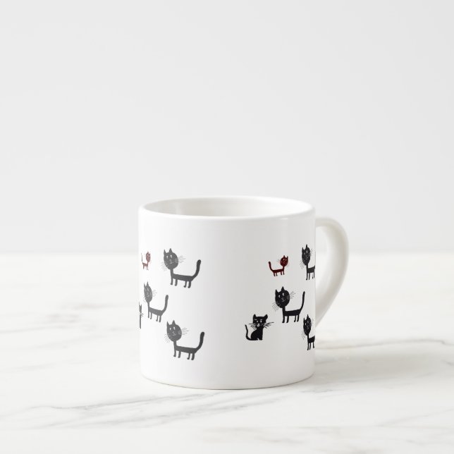 Xícara De Espresso Gatos negros e bonitos desenhando Espresso Mug (Frente Esquerda)