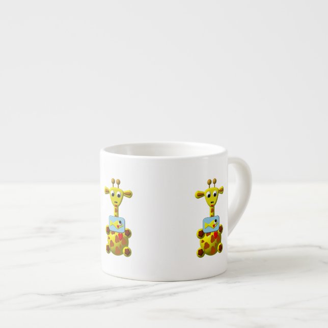 Xícara De Espresso Girafa Fofa com Peixe Dourado (Frente Esquerda)