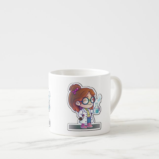 Xícara De Espresso Girl Scientist Sticker Art Espresso Mug (Frente Esquerda)