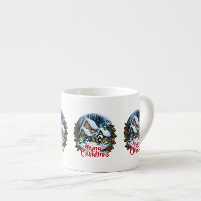 Xícara De Espresso Globo de Neve da Aldeia de Inverno Whimsso (Frente Esquerda)