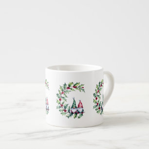 Xícara De Espresso Gnomos de Aquarela de Natal Sentados Em Galho de A
