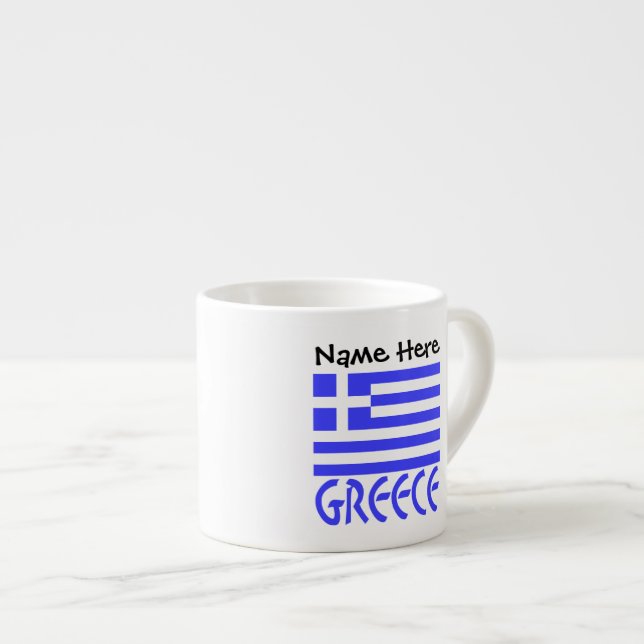 Xícara De Espresso Grécia e Bandeira Grega com o Seu Nome (Frente Esquerda)