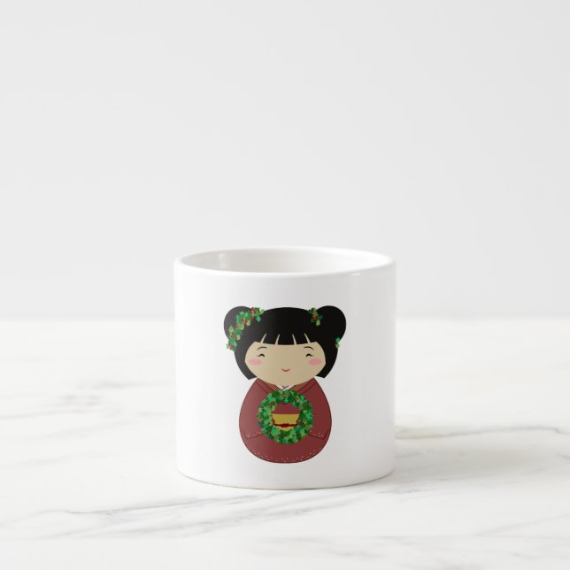 Xícara De Espresso Grinalda do Natal de Kokeshi (Frente)