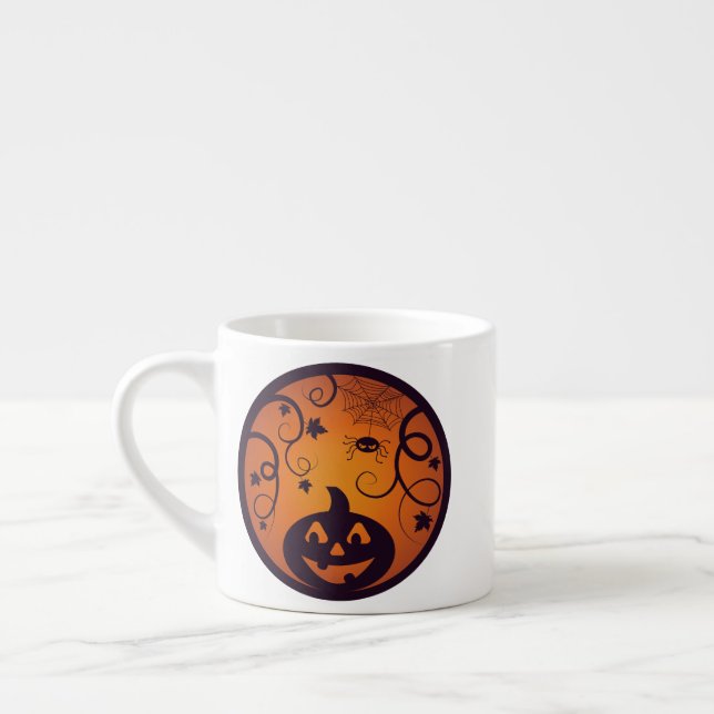 Xícara De Espresso Halloween Jack ou lanterna abóbora face e aranha (Esquerda)