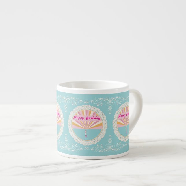 Xícara De Espresso Happy Birthday Fun Mug, Blue Pink Rainbow (Frente Esquerda)