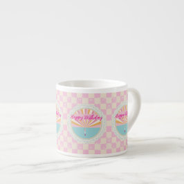 Xícara De Espresso Happy Birthday Fun Mug, Cute Pink Rainbow
