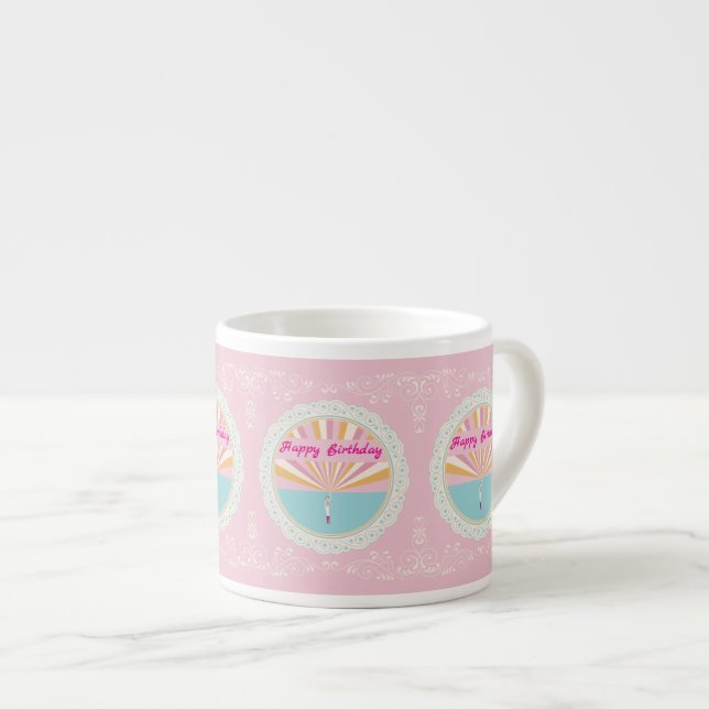 Xícara De Espresso Happy Birthday Fun Mug, Cute Pink Rainbow (Frente Esquerda)