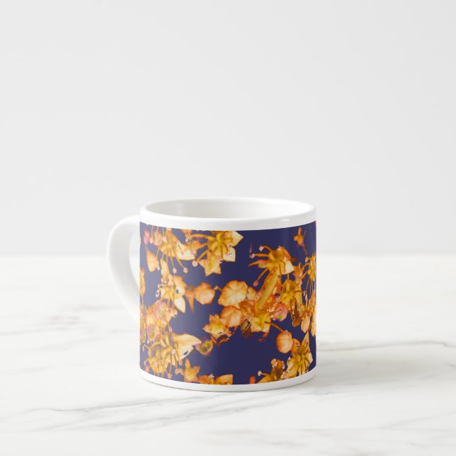 Xícara De Espresso hidrangea laranja e marinho (Frente Esquerda)