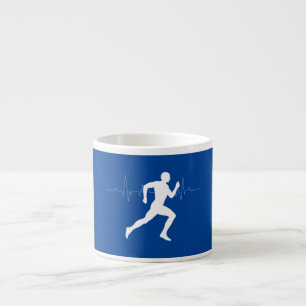 Xícara De Espresso Homem Runners Silhouette em Fundo Azul