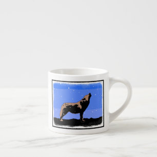 Xícara De Espresso Howling Wolf no inverno - Arte original sobre a vi