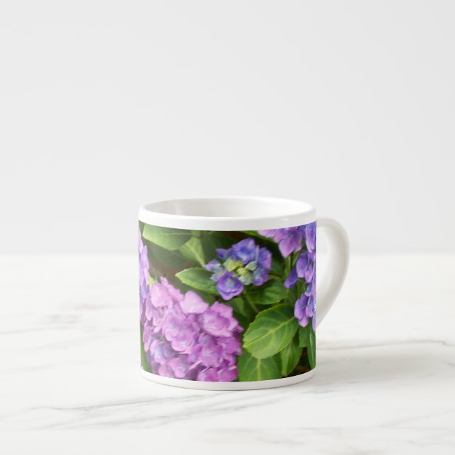 Xícara De Espresso Hydrangea Espresso Mug Azul e Rosa (Frente Esquerda)