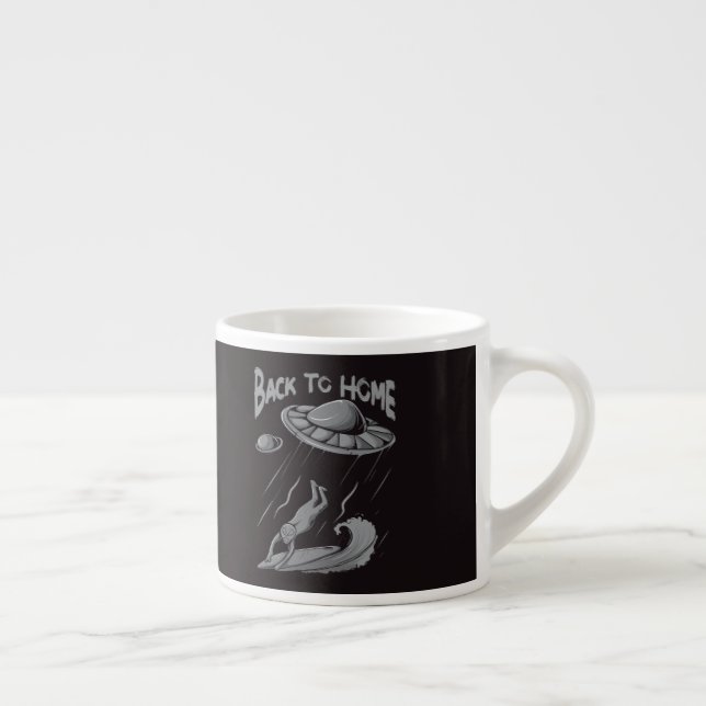 Xícara De Espresso ilustração de alienígena ovni surfando com voltar  (Direita)