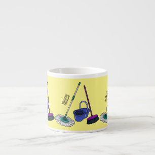 Xícara De Espresso Ilustração de desenho animado de Broom & mop
