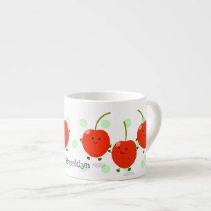 Xícara De Espresso Ilustração de desenho animado de cerejas vermelhas