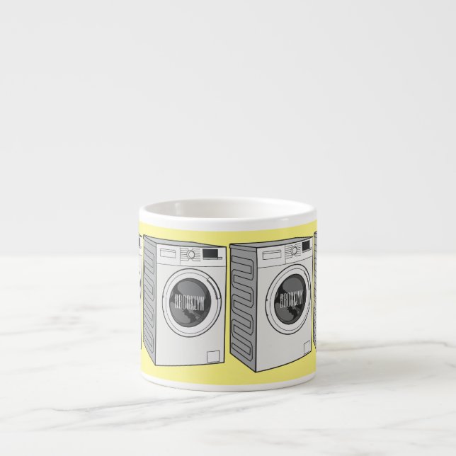 Xícara De Espresso Ilustração de desenho animado de máquina de lavar (Frente)