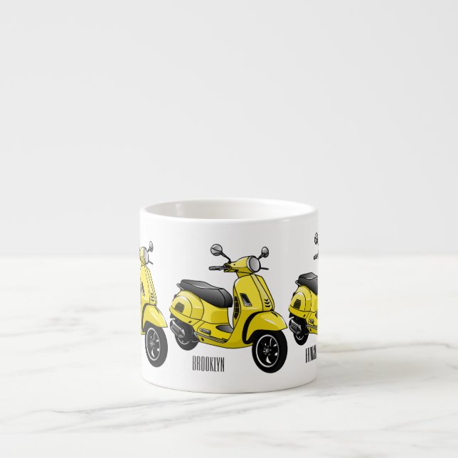 Xícara De Espresso Ilustração de desenho animado de motocicleta (Frente)