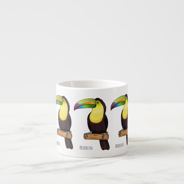Xícara De Espresso Ilustração de desenho animado de pássaros tucanos  (Frente)