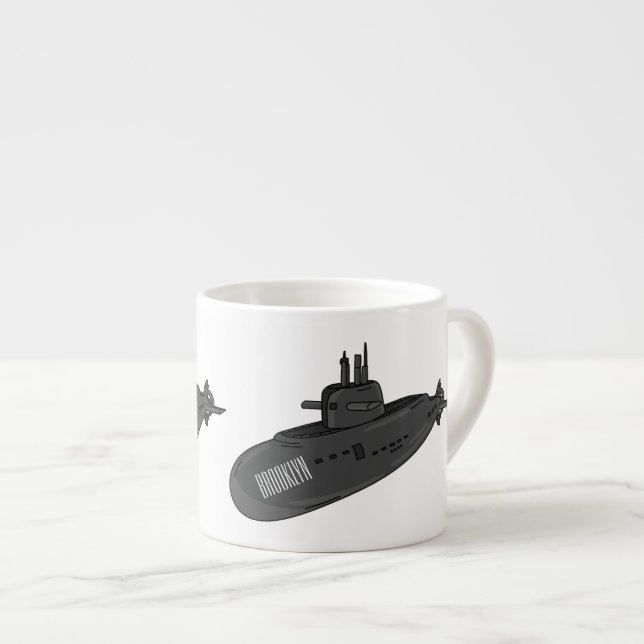 Xícara De Espresso Ilustração de desenho animado submarino (Frente Esquerda)