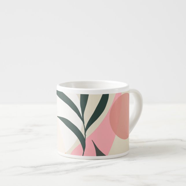 Xícara De Espresso Ilustração de Planta abstrato forma verde-rosa (Frente Esquerda)