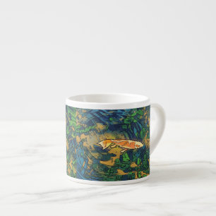 Xícara De Espresso Ilustração Estilizada de Peixe Koi Laranja em Lago