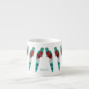 Xícara De Espresso Ilustração quetzal de desenho animado de ave respo